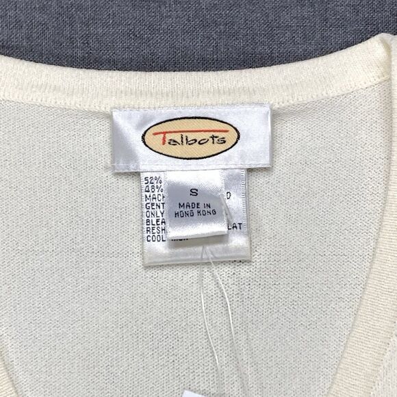 Talbots Polka Dot Cardigan Sweater S Ivory Knit Button Down Elegant Casual NWT - Picture 15 of 16